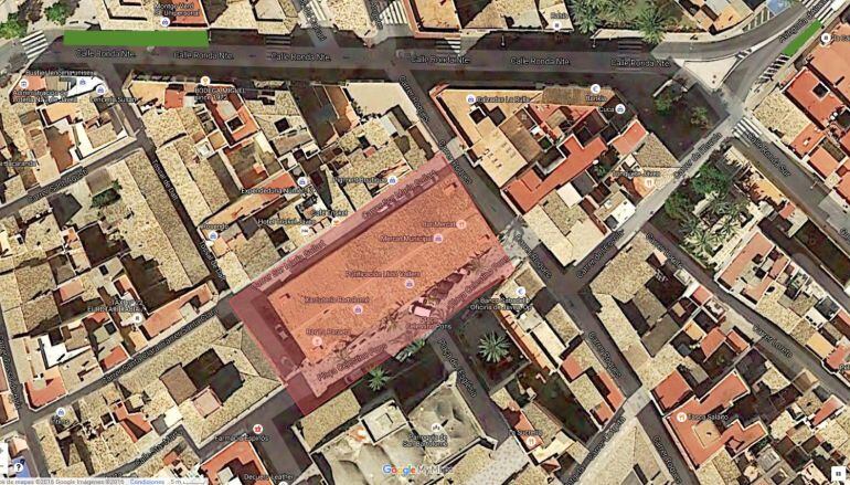 Mapa aéreo de las calles del entorno al Mercat Municipal de Xàbia, en cuyo pavimento se actuará a partir del 24 de octubre.