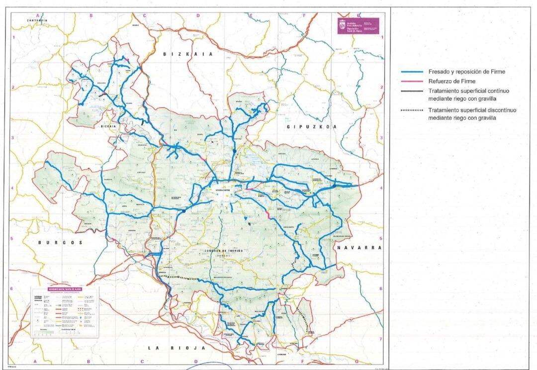 Mapa de las carreteras alavesas que se van a mejorar