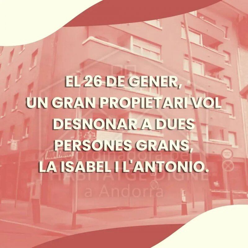 Cartell de la Coordinadora per l'habitatge digne contra el desnonament de dos avis a la capital.