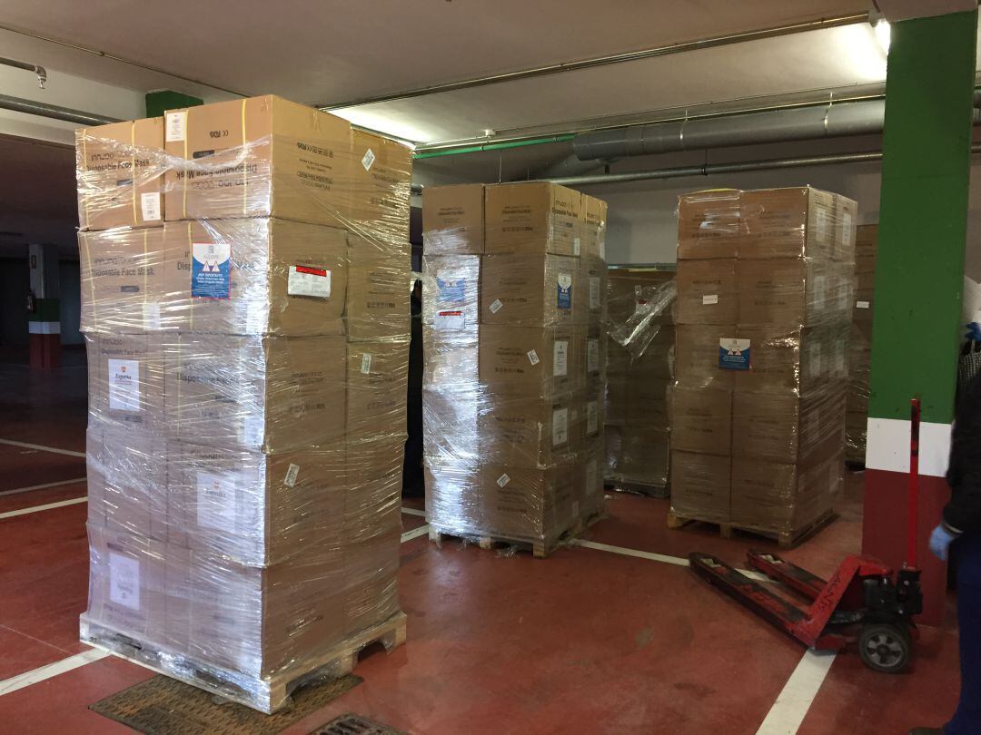 Cajas de mascarillas para repartir en la provincia de Jaén.