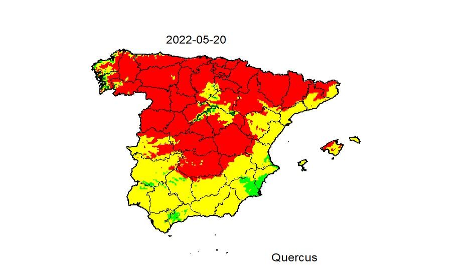 Niveles de polen de Quercus según la REA