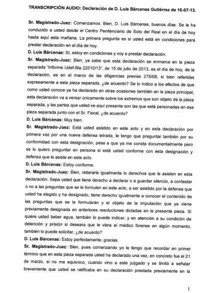 Haz clic para leer la declaración íntegra de Luis Bárcenas ante Pablo Ruz el 15 de julio de 2013.