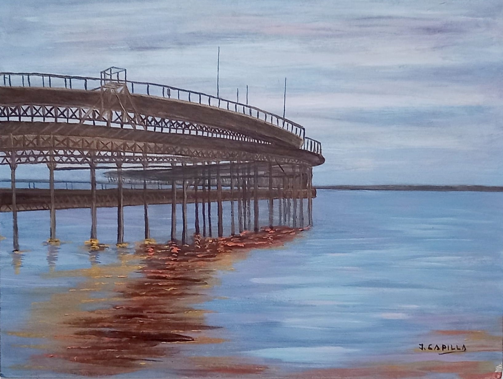 El muelle del Tinto por Pepi Capilla, pintora onubense