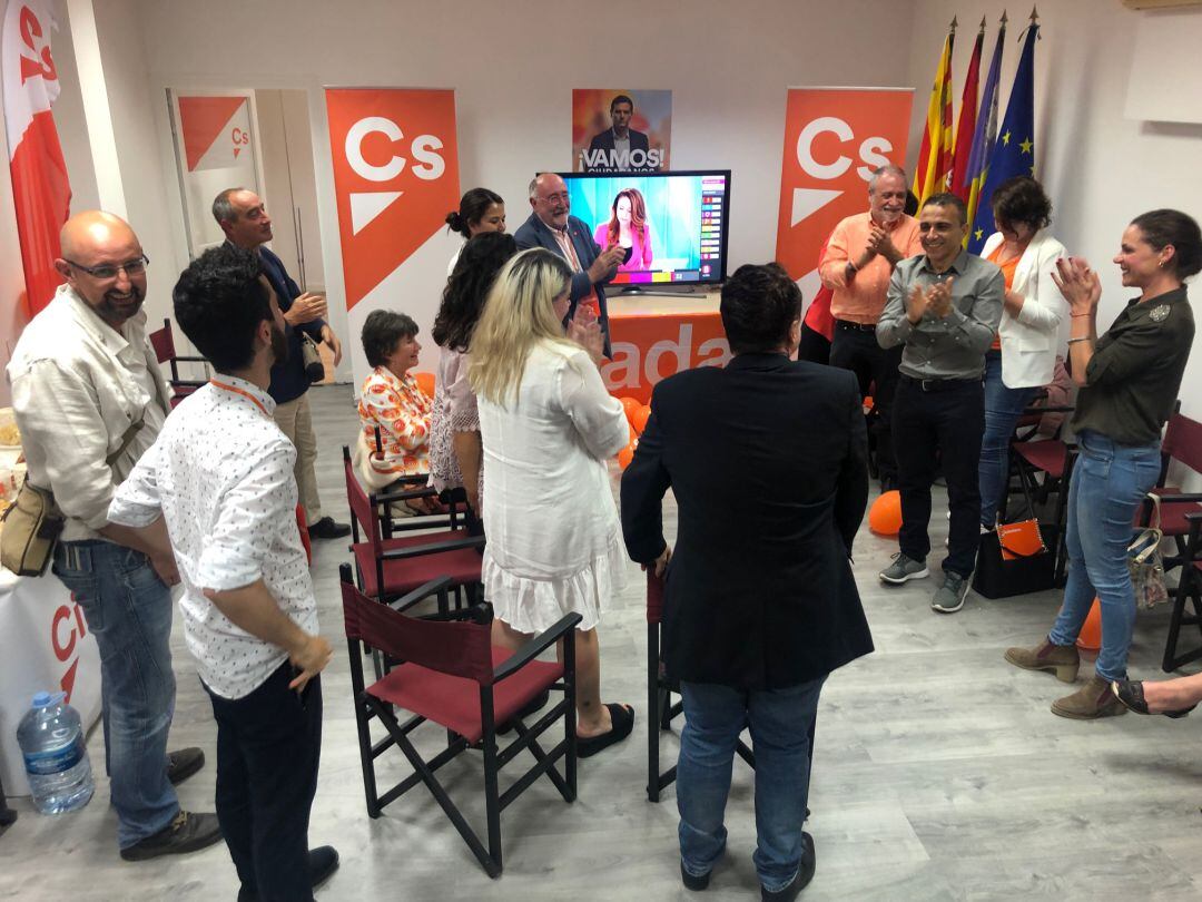 Imagen de archivo de la sede de Ciudadanos durante la noche electoral