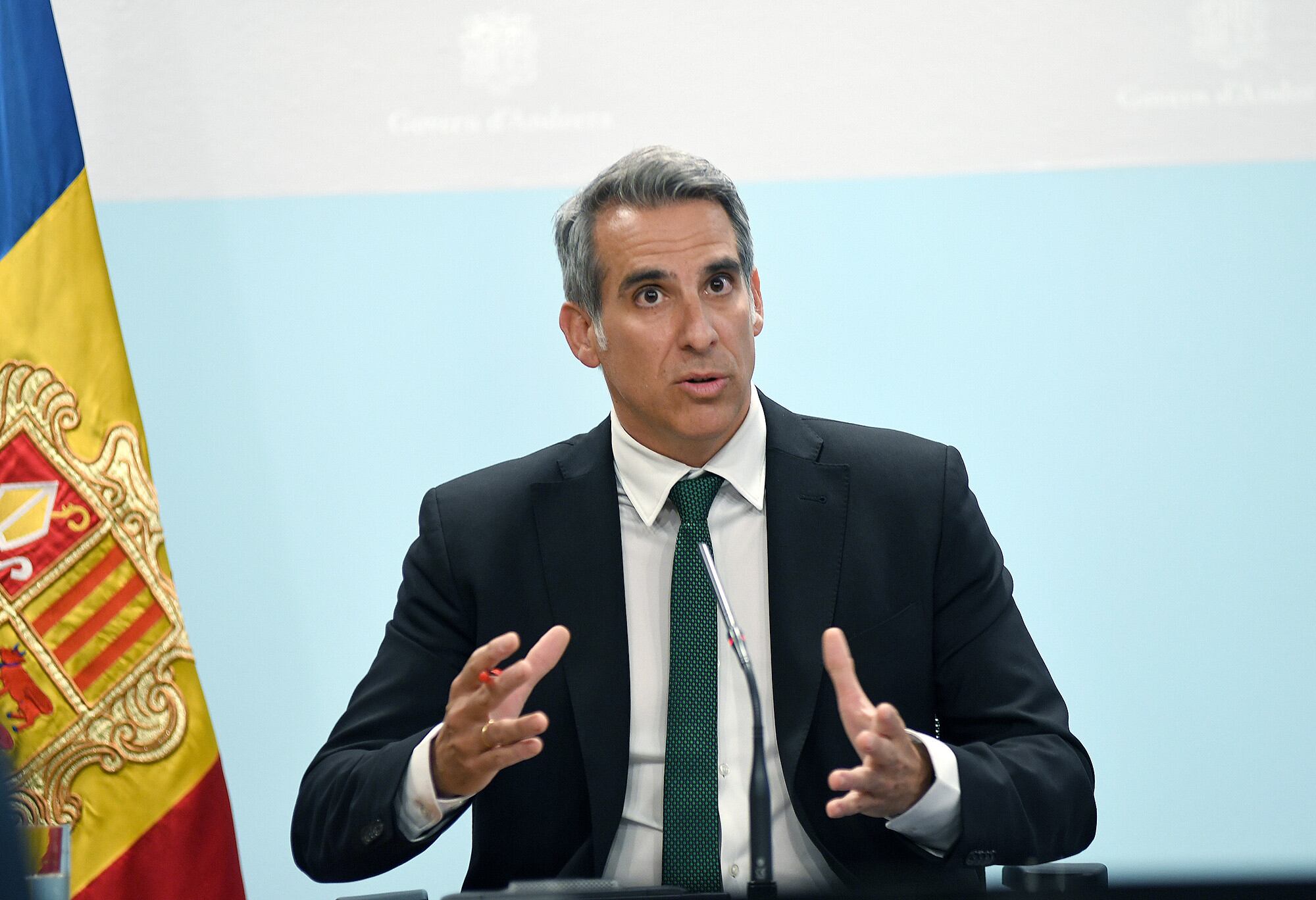 El ministre Portaveu en funcions, Cèsar Marquina, durant la compareixença d'avui.