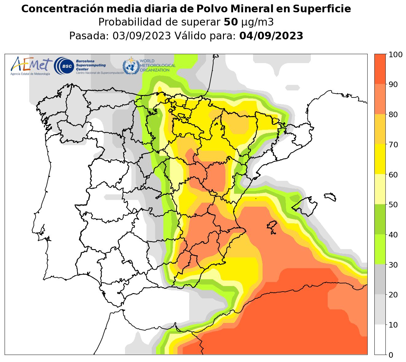 Evolución de la nube de polvo sahariano en la Península Ibérica