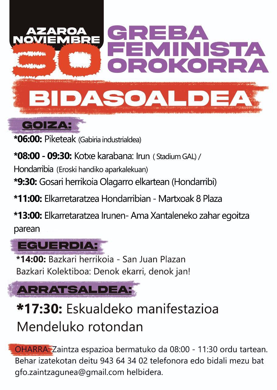 Bidasoaldea se suma a la huelga feminista por la problemática de los cuidados que recaen en las mujeres.