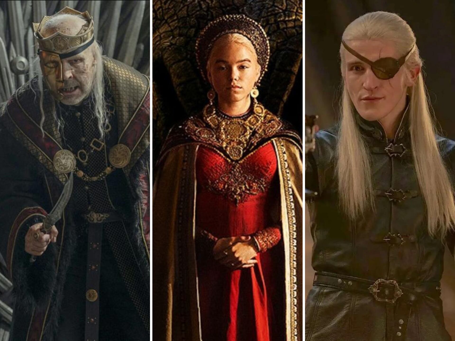 Viserys, Rhaenyra y Aemond, personajes de &#039;La casa del dragón&#039;.