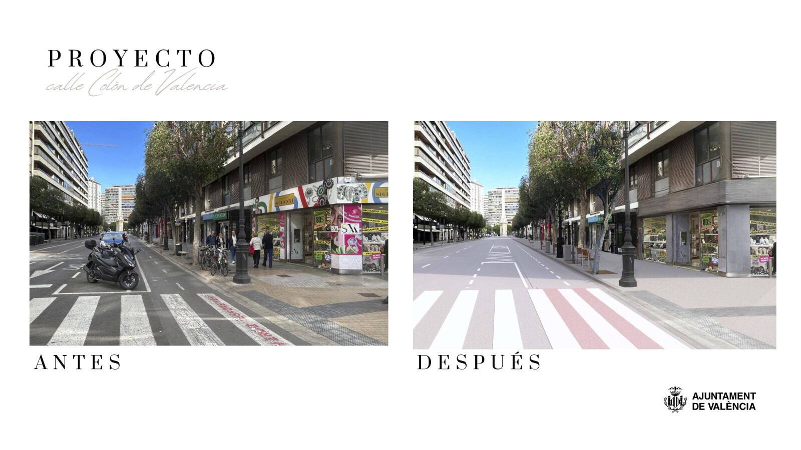Antes y después de la renovación de la calle Colón de València