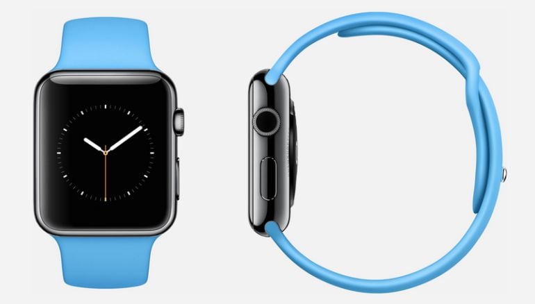 Apple Watch negro con correa deportiva en azul