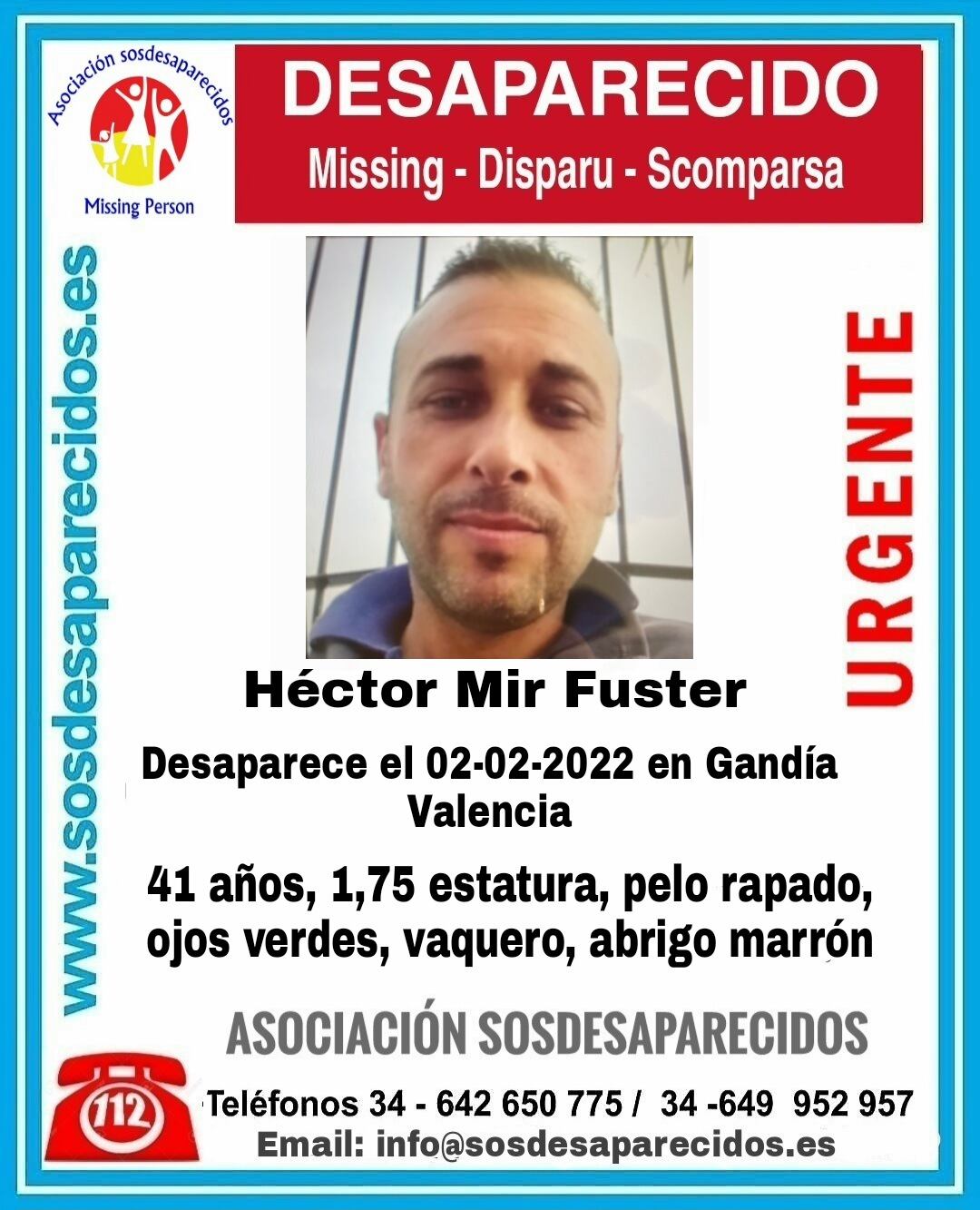 Cartel del hombre desaparecido en Gandia