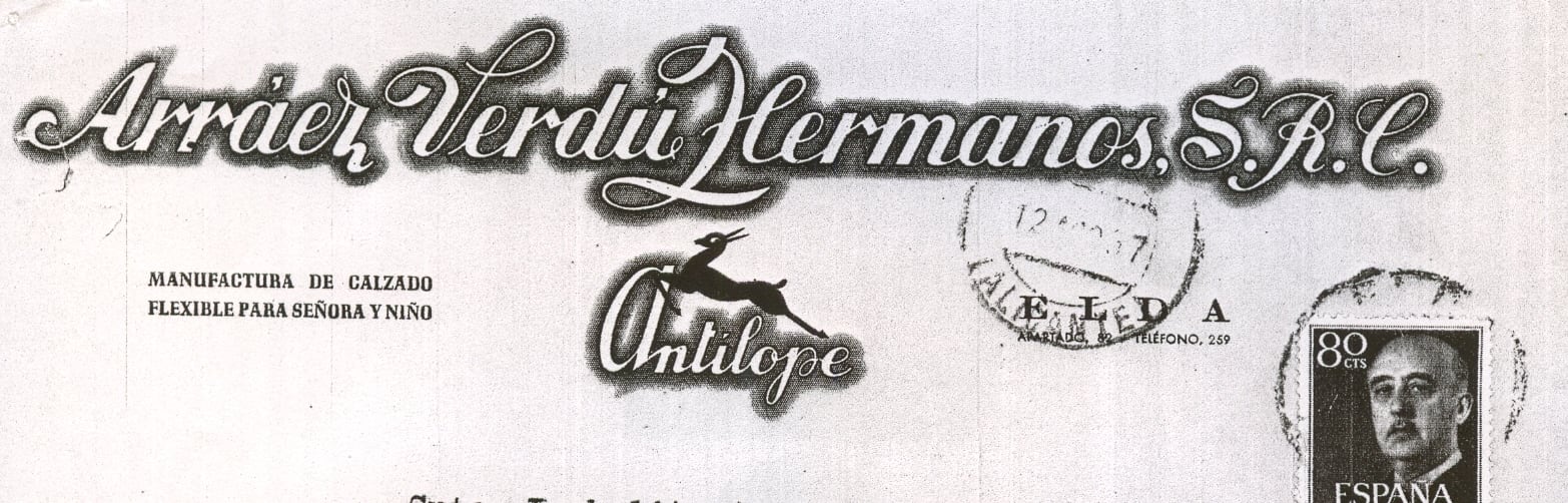 Matasello de una carta de la empresa, con el logo de la marca "Antílope".