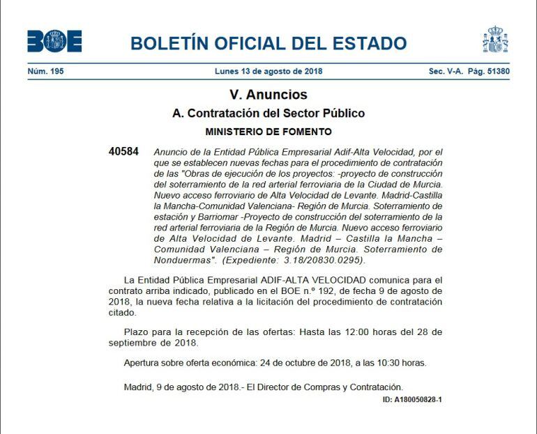 Anuncio de contratación del soterramiento en Nonduermas