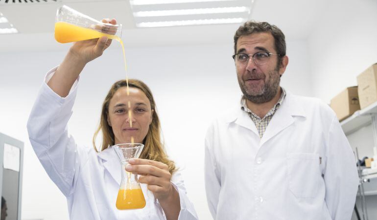 Investigadores de la Universidad de Sevilla en pleno análisis del zumo de naranja