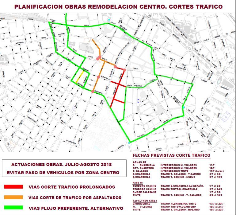 Mapa con los cortes de tráfico previstos para estos días