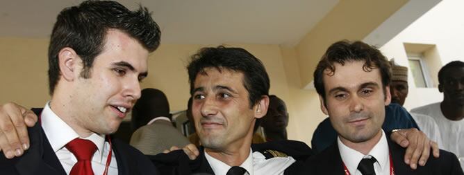 Los tres españoles liberados.