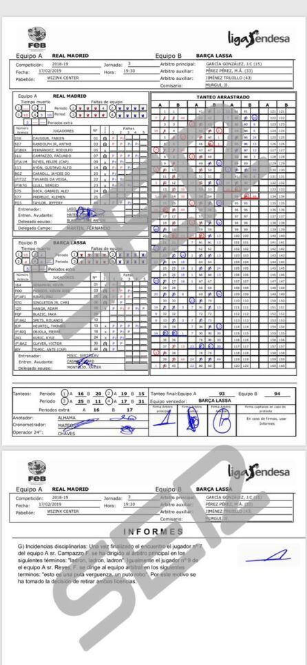 El acta arbitral de la final de la Copa del Rey