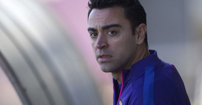 El jugador del FC. Barcelona Xavi Hernández, durante un entrenamiento.