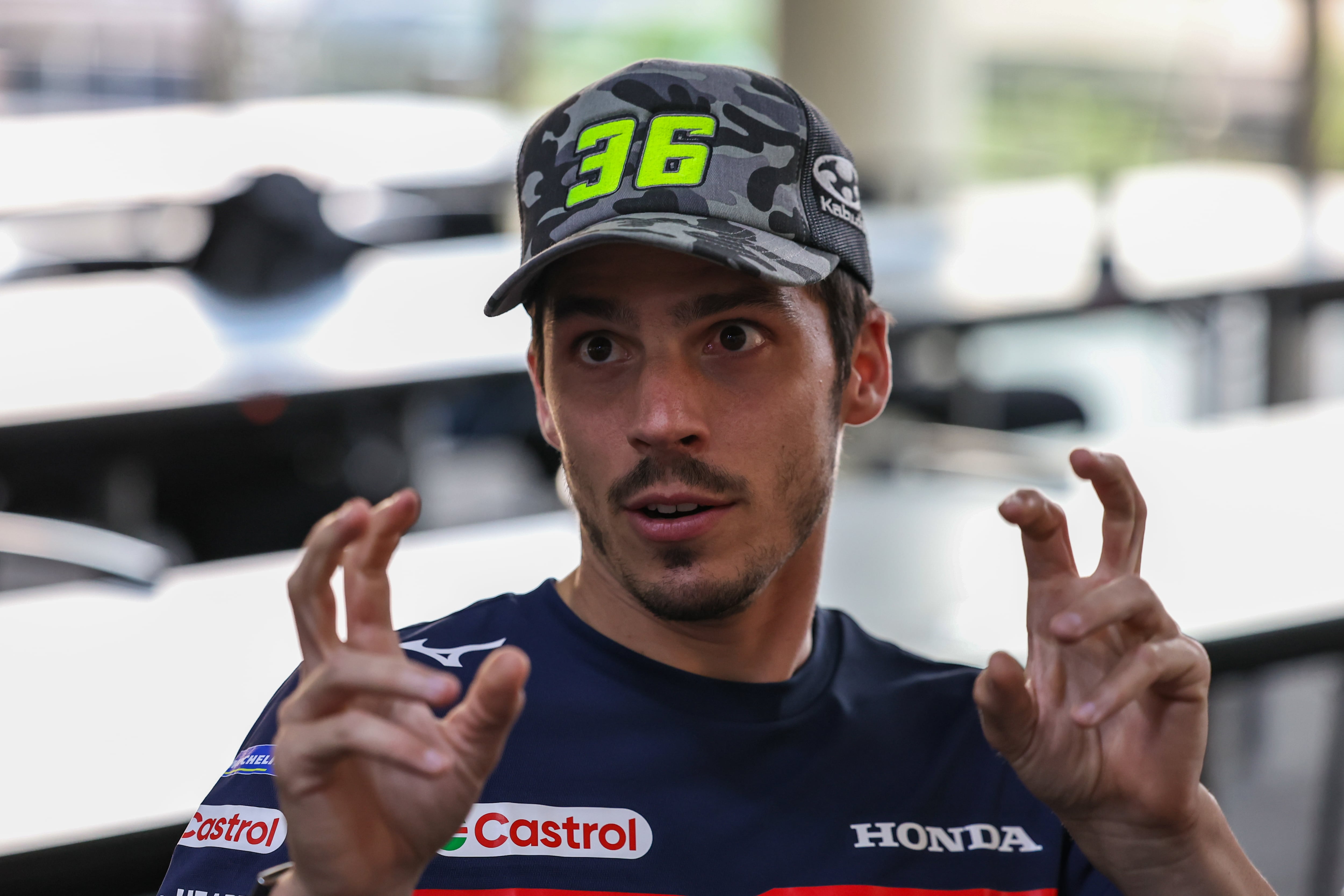 SEPANG, SGR - FEB 04: Joan Mir of Spain and  Honda HRC Castrol during media scrum at the end of day two of the MotoGP Sepang Test on February 4, 2026  held at Sepang International Circuit in Sepang, Malaysia.  (Photo by Hazrin Yeob Men Shah/Icon Sportswire via Getty Images)