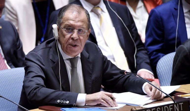 El ministro de Asuntos Exteriores ruso, Serguéi Lavrov, participa en una reunión especial del Consejo de Seguridad de Naciones Unidas.