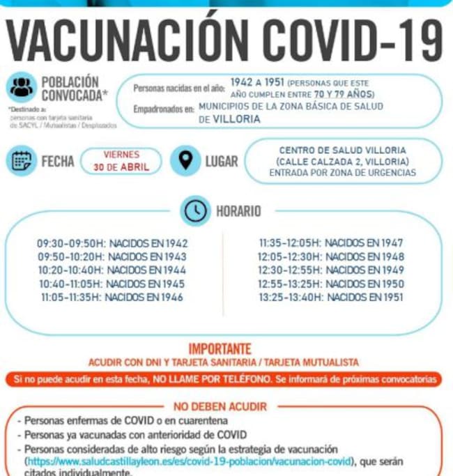 Información del proceso de vacunación en Villoria.