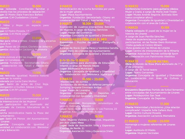 Programación con motivo del 8M en Linares