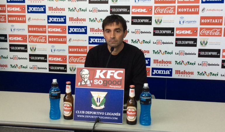 Asier Garitano, entrenador del Leganés, en la sala de prensa de Butarque