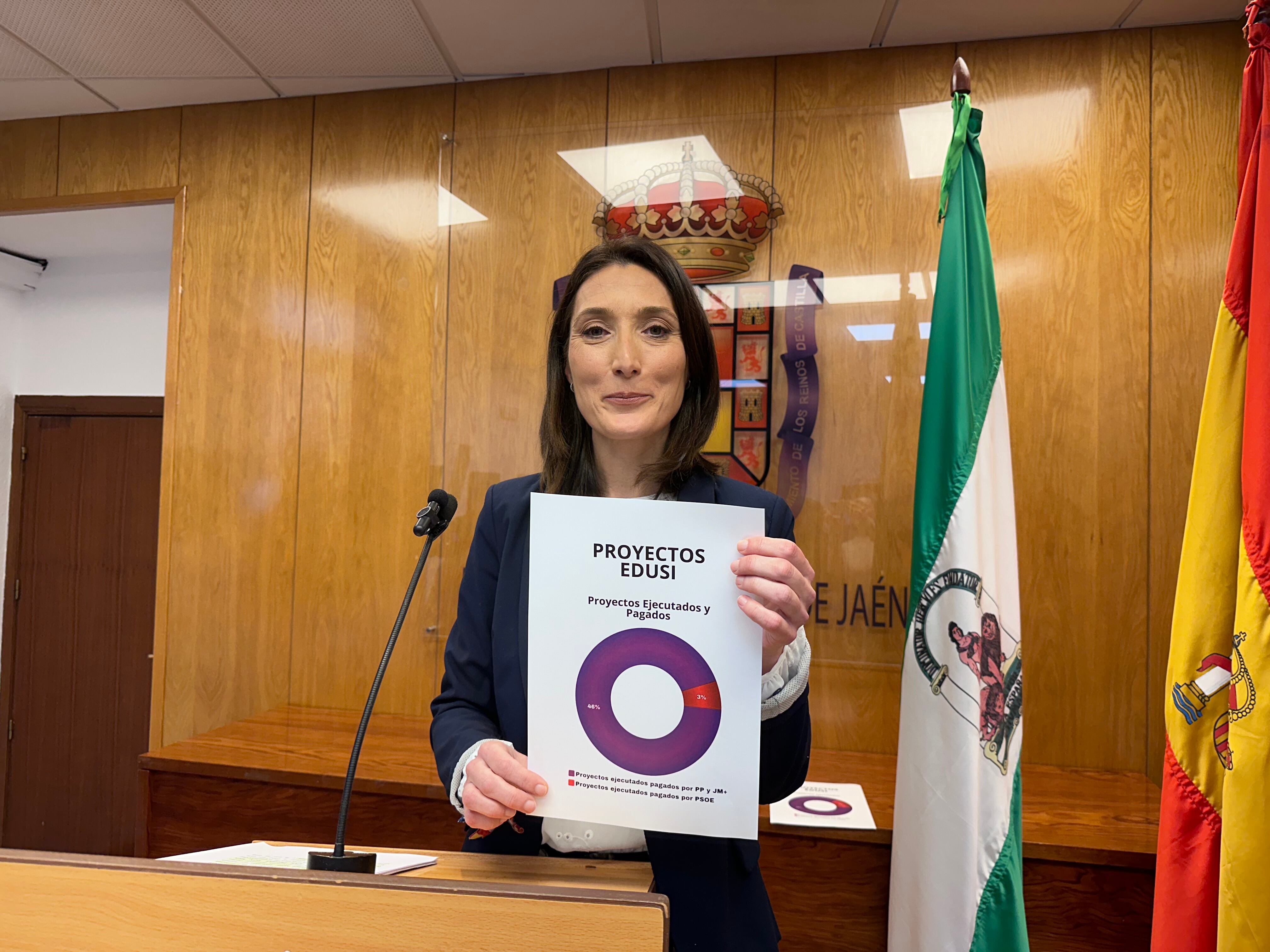 La concejala de Presidencia en el Ayuntamiento de Jaén, Mónica Moreno, comparece ante los medios de comunicación.