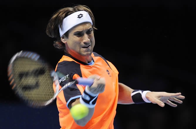 El español David Ferrer este martes 6 de noviembre de 2012, durante la final de la Copa de Maestros en Londres (Reino Unido)