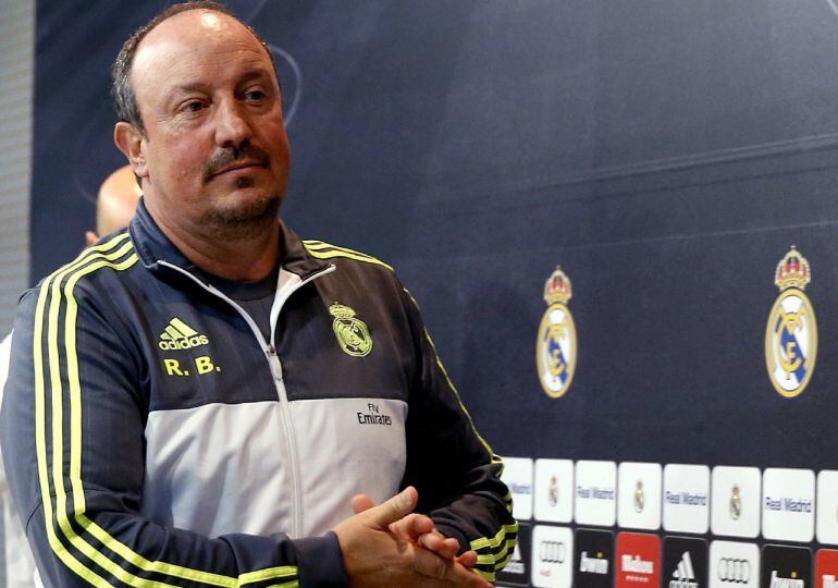 Benítez, en la sala de prensa de Valdebebas