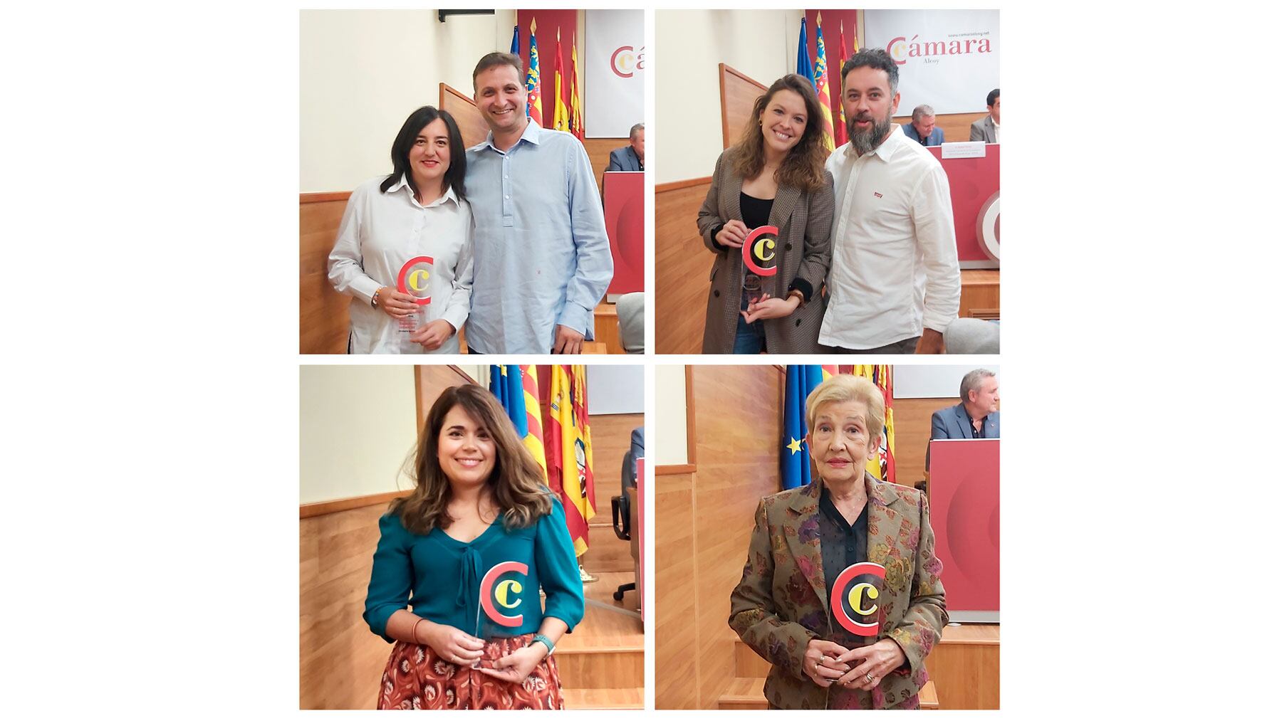 Imagen de los cuatro ganadores de los premios de la Nit del Comerç d'Alcoi