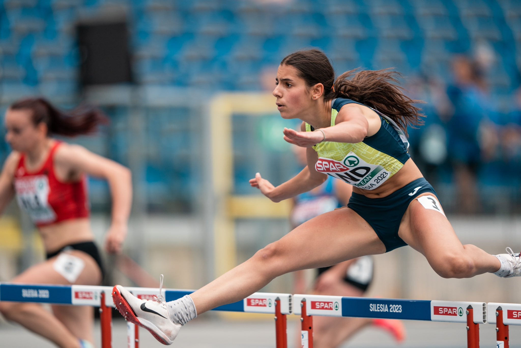 Alba Vinyals durant la cursa de 100m tanques de la copa d&#039;Europa de Silèsia en la que va batre el rècord nacional.