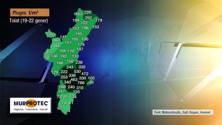 Mapa de acumulados donde se puede apreciar que en la cabecera del Serpis es donde más ha llovido