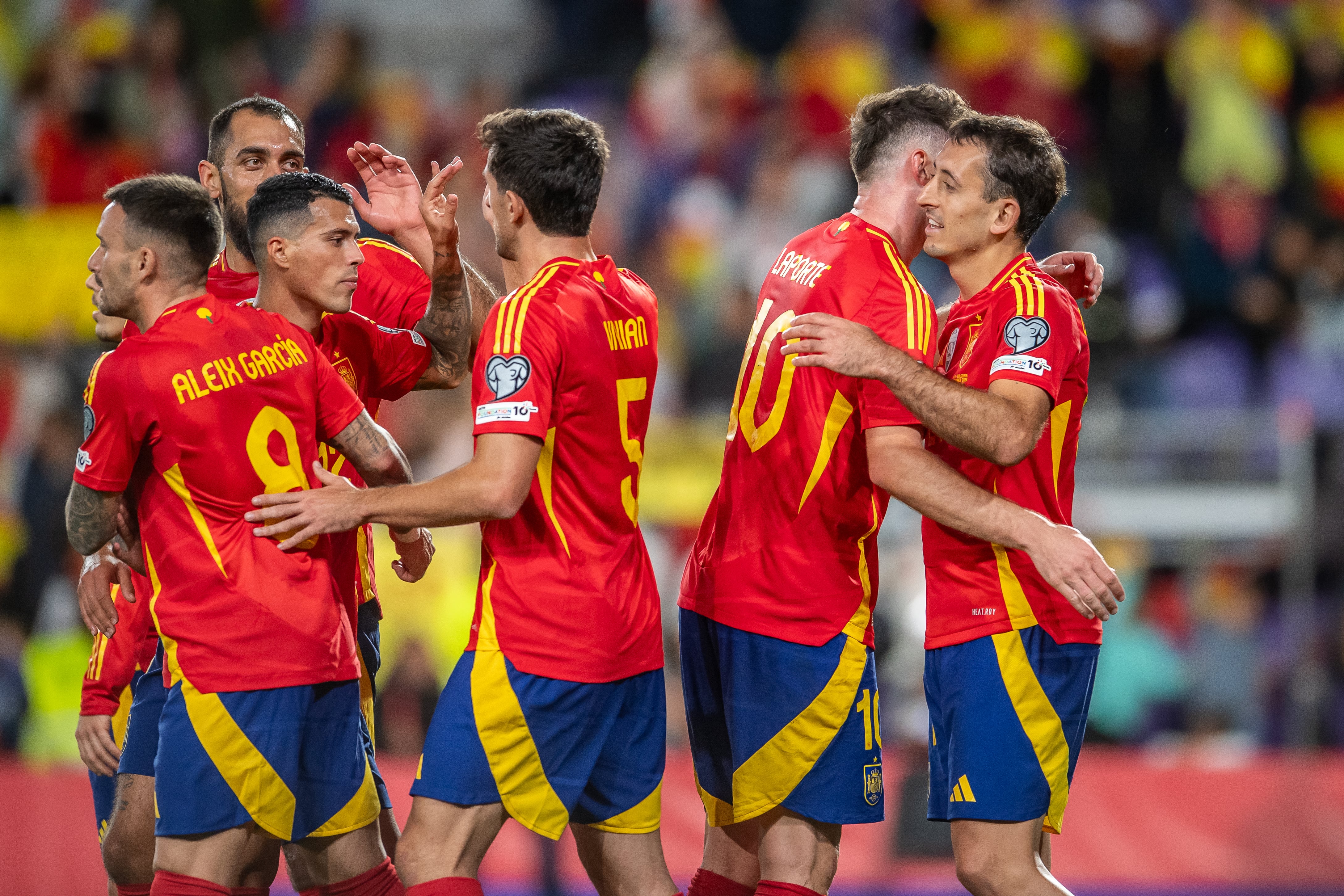 Los jugadores de la selección española celebrando un gol. (Photo by Luciano Lima/Getty Images)