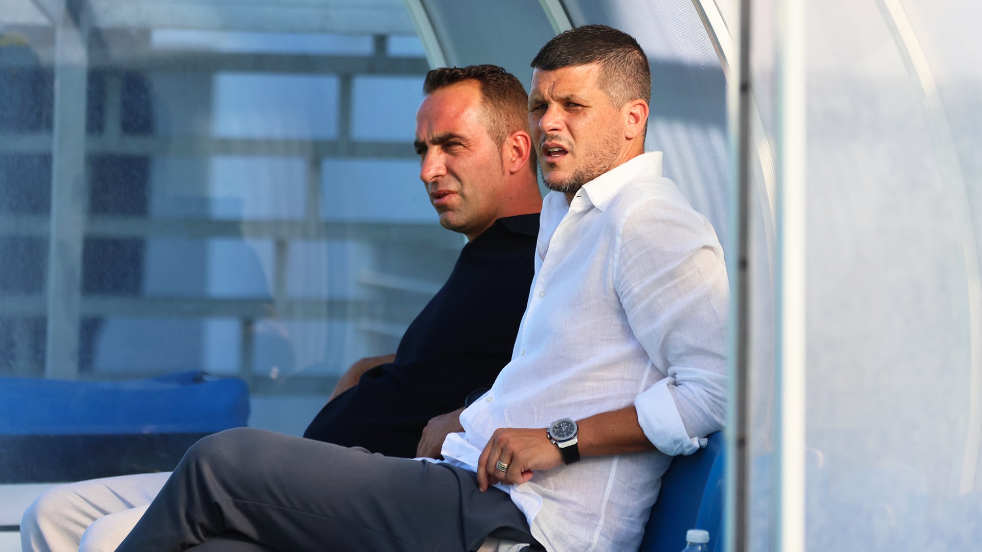 Alberto Aguilar y Álvaro Silva en la Ciudad Deportiva MCF antes del duelo entre el Málaga CF y el Antequera CF