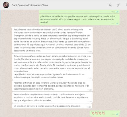 Detalle de la entrevista a través del wassap