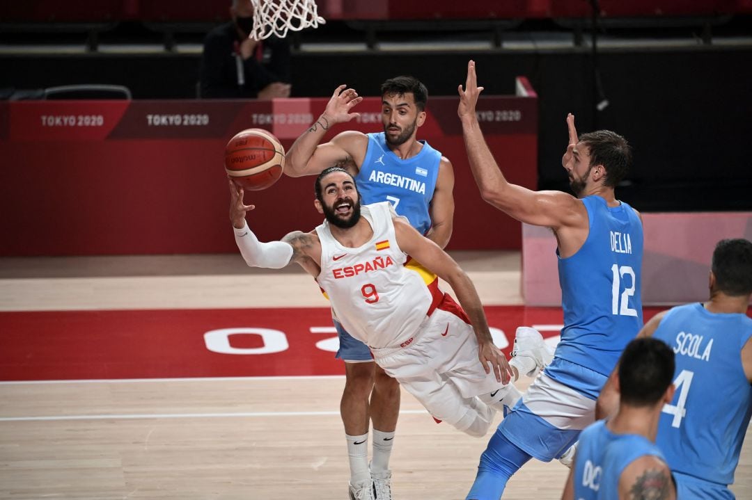 Ricky Rubio, durante el partido entre España y Argentina.