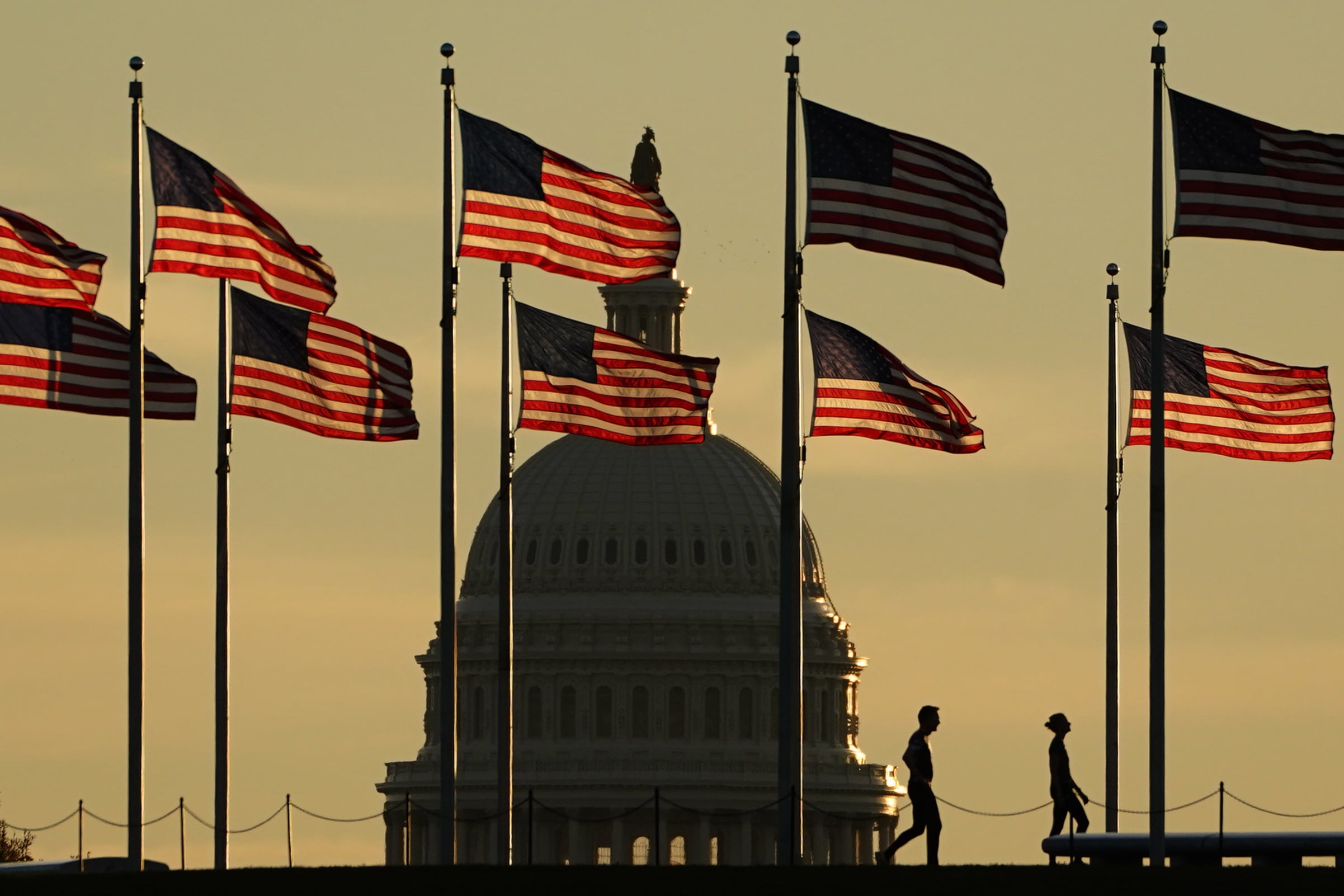 Banderas de EEUU frente al edificio del Capitolio en Washington.