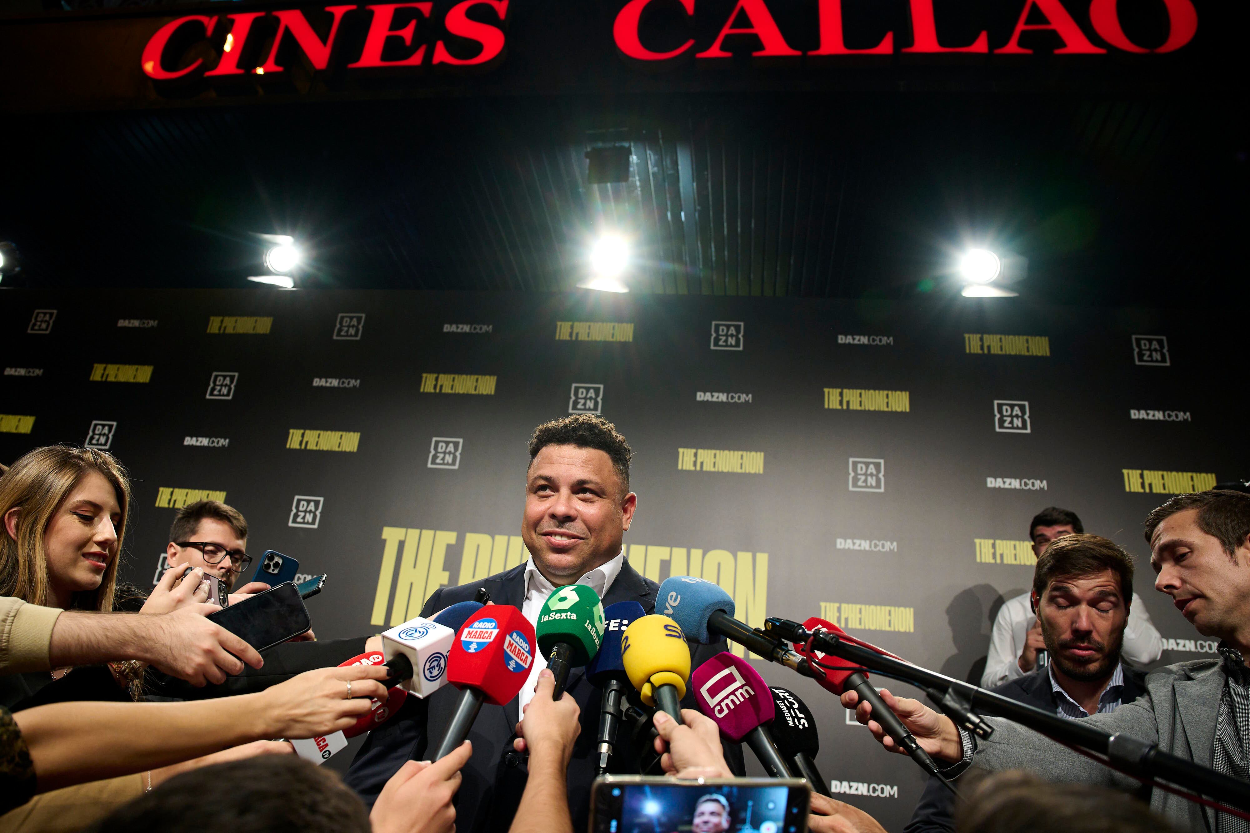 Ronaldo atiende a los medios, en el estreno de este documental, la pasada noche de este viernes.