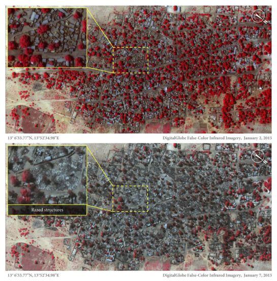 Antes y después del ataque de Boko Haram en Baga.