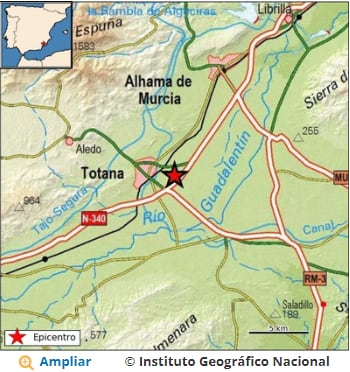 Totana registró anoche un terremoto de magnitud 1,6 en la escala de Richter.