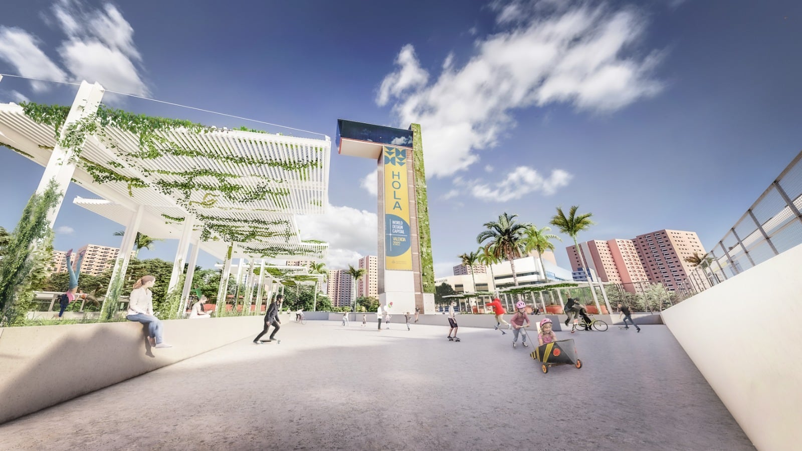 La rotonda de la Torre Miramar tendrá vegetación vertical, un jardín colgante y pérgolas fotovoltaicas