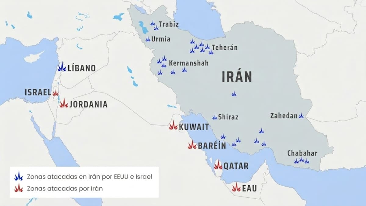 El mapa de la guerra: ¿Qué zonas han sido atacadas en Irán y en otros países de Oriente Próximo?