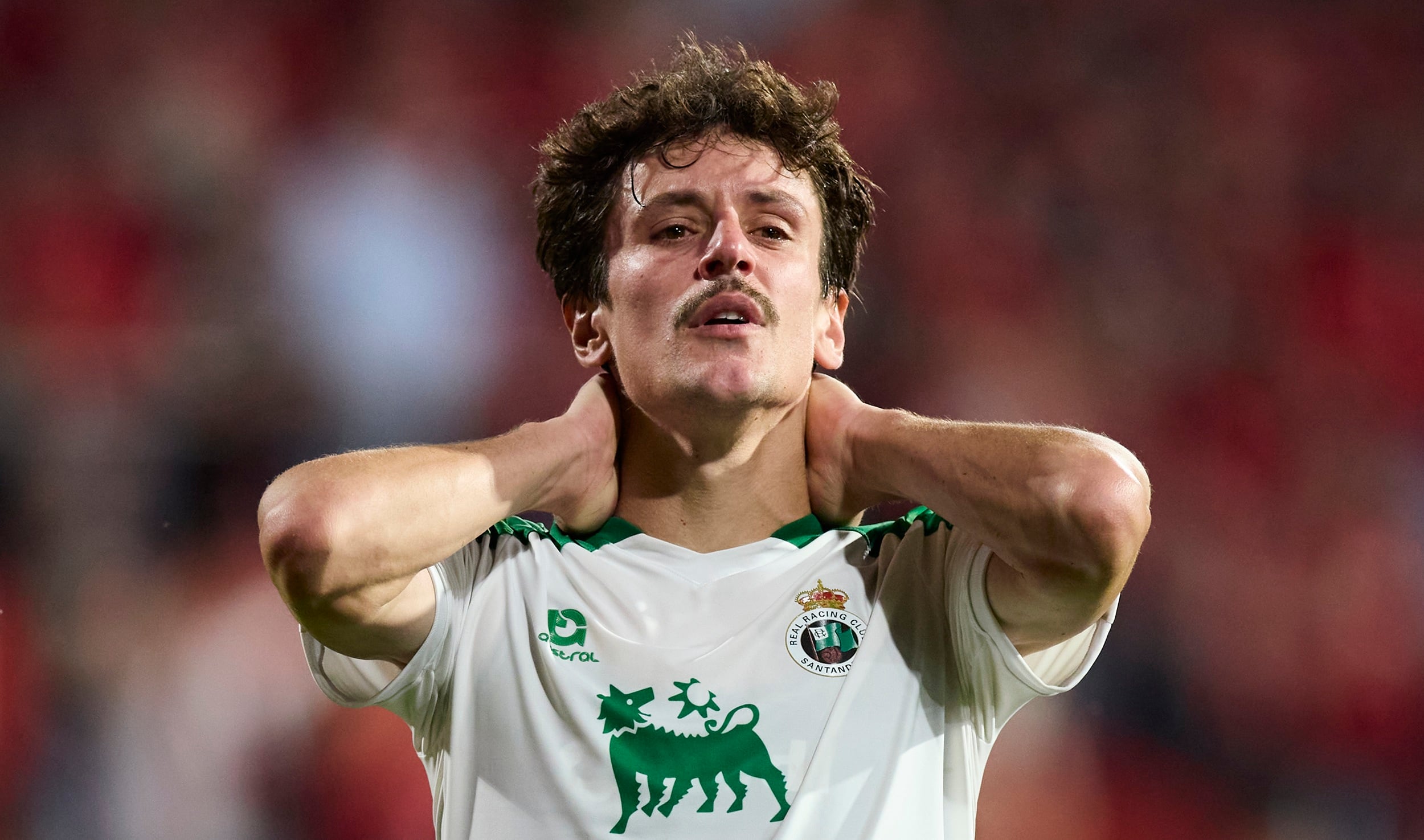 MIRANDA DE EBRO, SPAIN - JUNE 12: Marco Sangalli of Real Racing Club de Santander reacts during the LaLiga Hypermotion match between CD Mirandes and Racing Santander at Anduva on June 12, 2025, in Miranda de Ebro, Spain. (Photo By Ricardo Larreina/Europa Press via Getty Images)