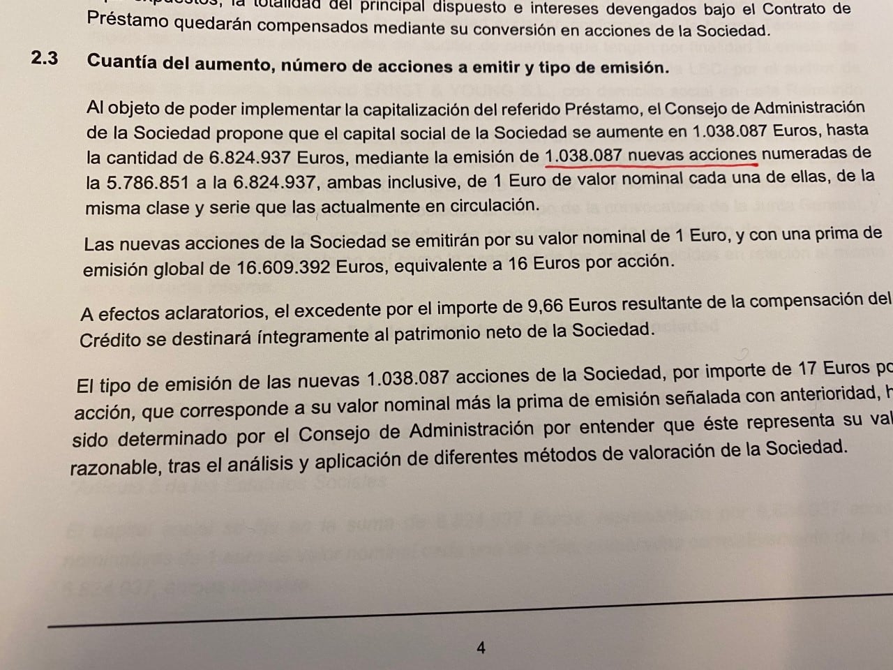 Las nuevas acciones que ostentará Lim después de la ampliación de capital.