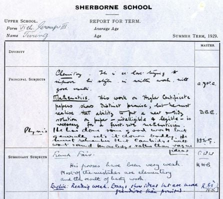 Documento de 1929 con los comentarios de los profesores de Alan Turing