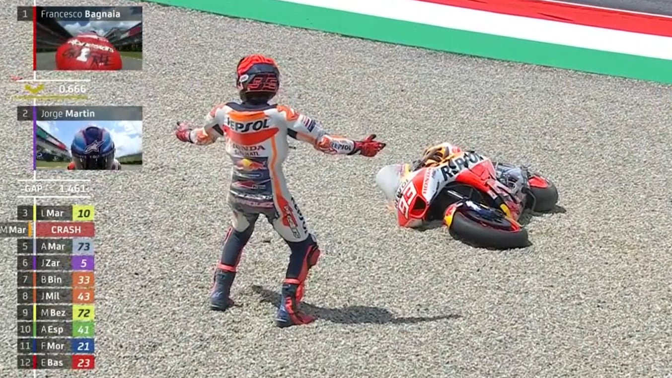 Marc Márquez se lamenta de su caída en el Gran Premio de Italia