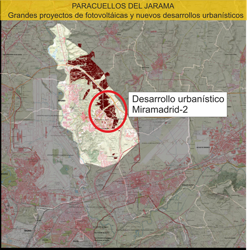 Situación de los proyectos fotovoltaicos y el desarrollo urbano Miramadrid 2 en Paracuellos de Jarama