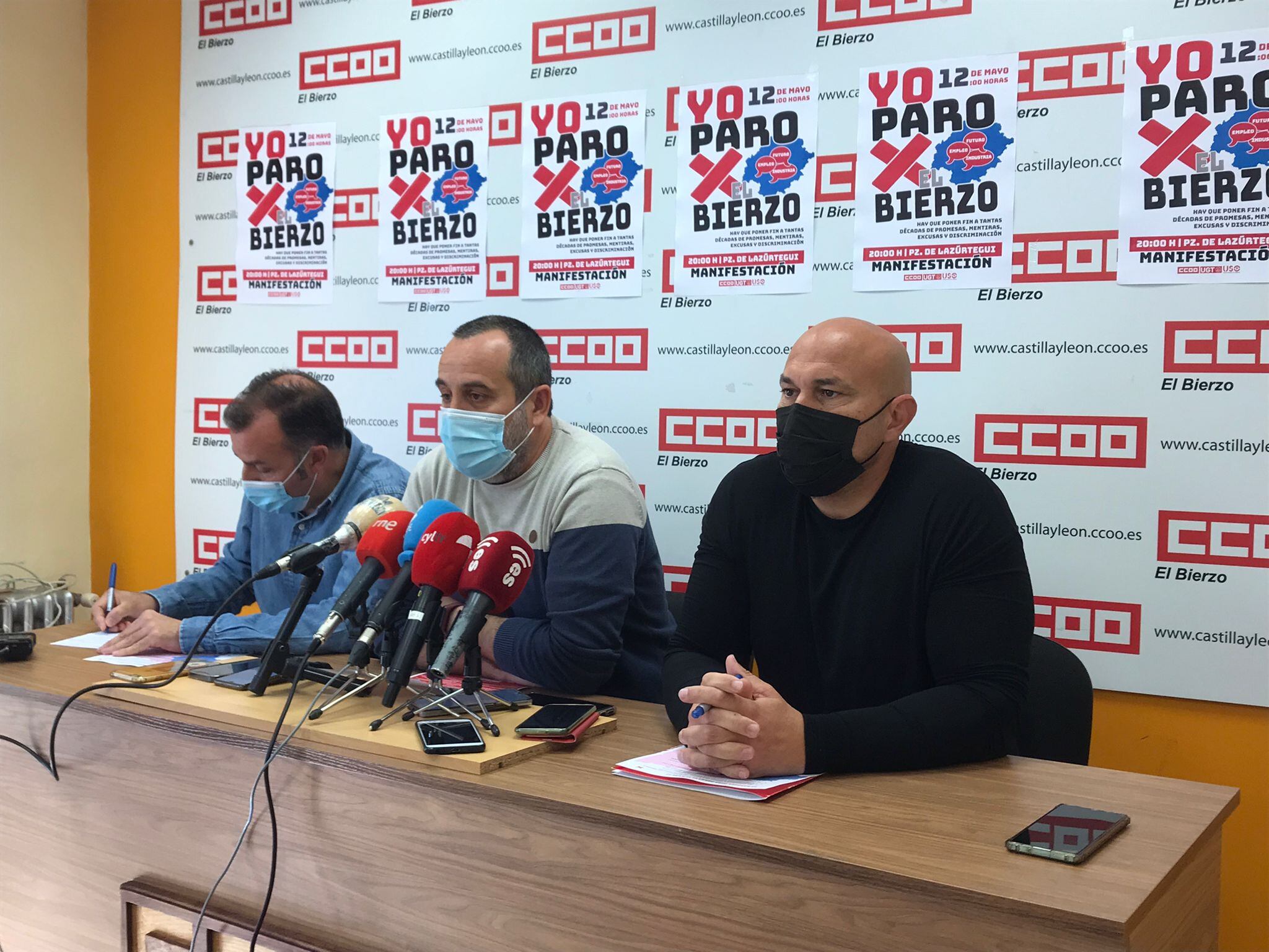 (De izq. a dcha.) Los líderes comarcales UGT, CCOO y USO