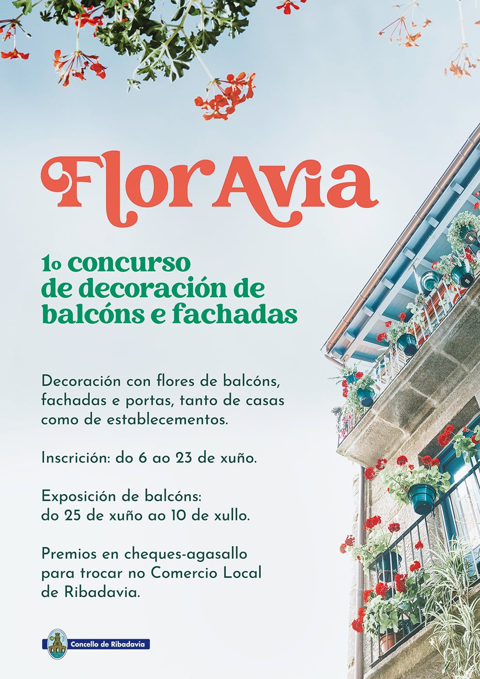 Cartel anunciador do Concurso de decoración de balcóns e fachadas